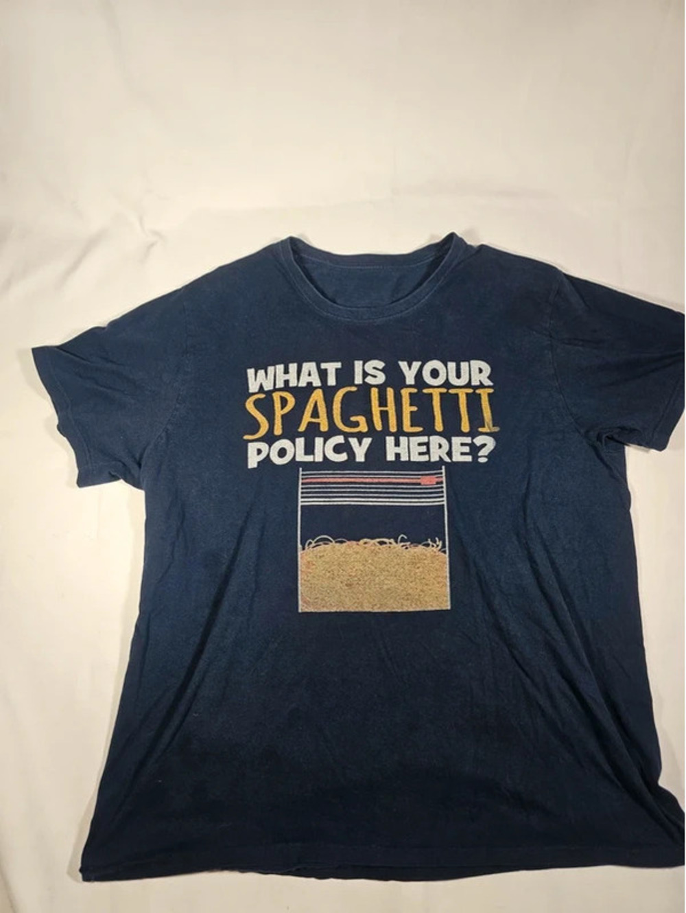 What Is Your Spaghetti Policy Novelty Graphic T-Shirt Blue Men's Size XL / 2XL